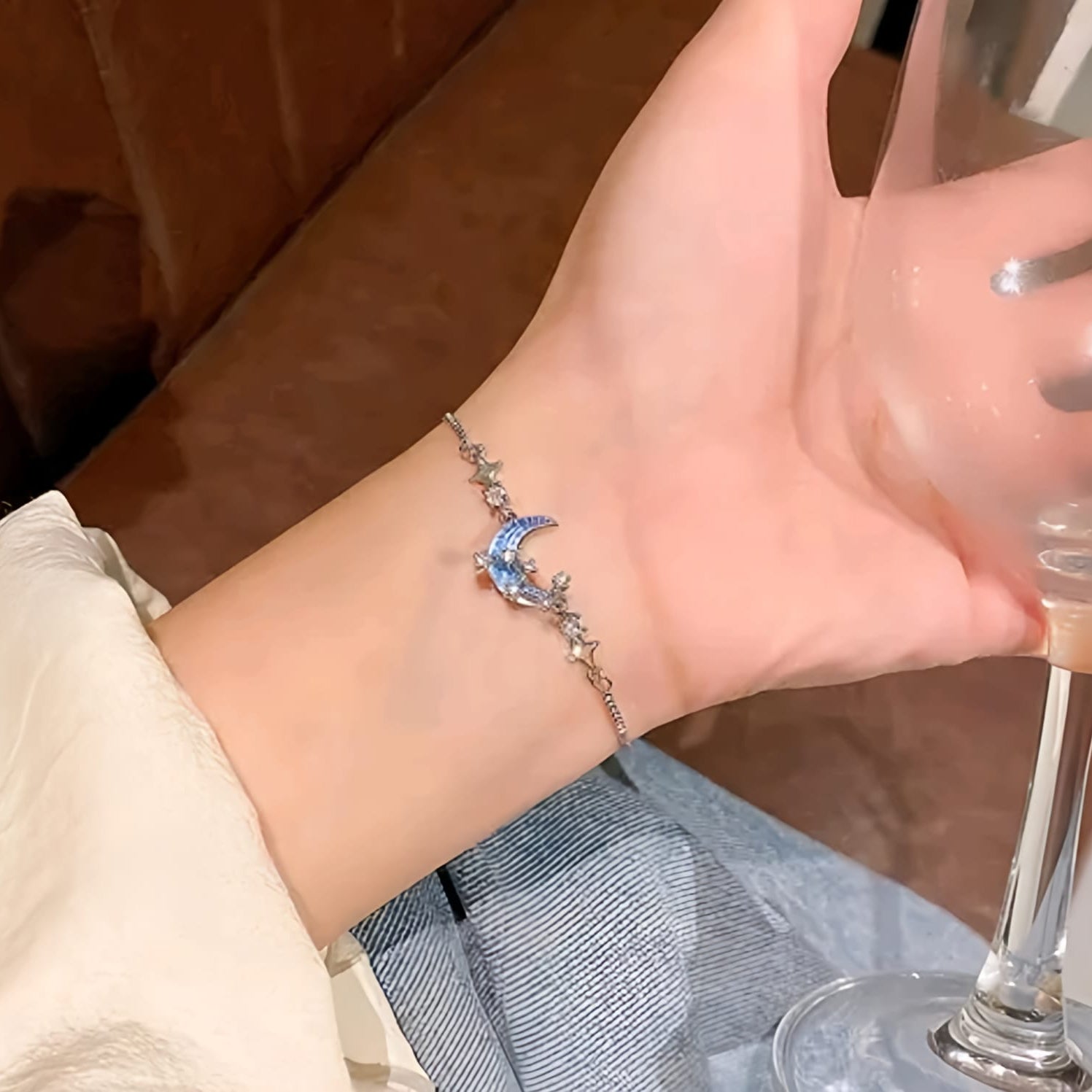 The Midnight Orbit: Gilded Azure Moon & Starry Bolo Bracelet