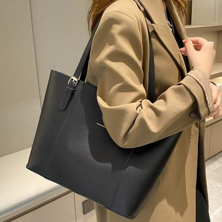 The Professional Buckle Tote – Structured Laptop Bag in Midnight Black