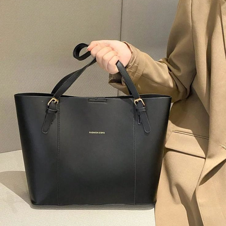 The Professional Buckle Tote – Structured Laptop Bag in Midnight Black