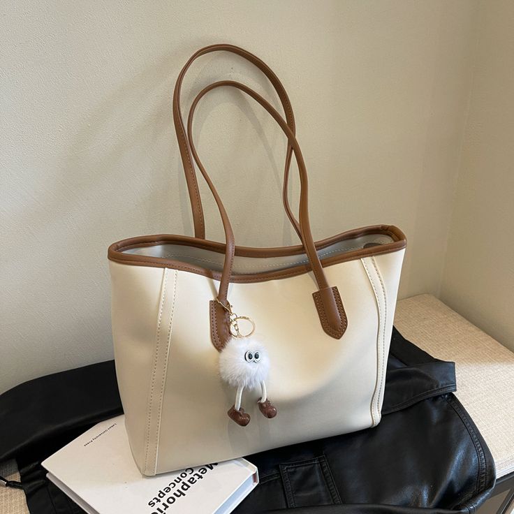 The Parisian Contrast Tote – Two-Tone Large Shoulder Bag with Charm