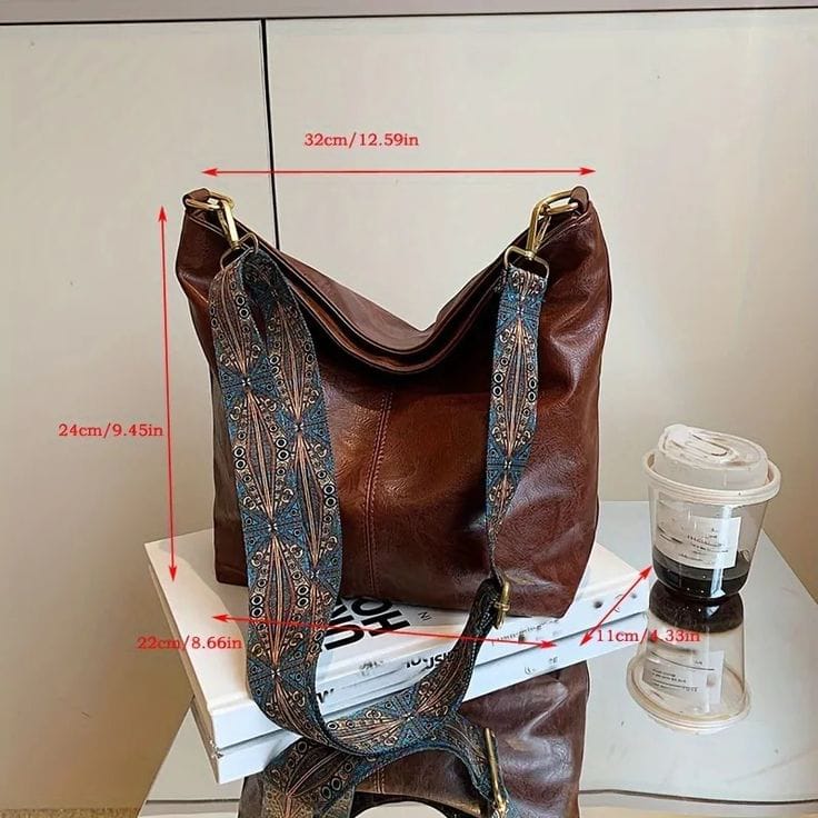 Artisan Crossbody Satchel – Textured Vegan Leather with Embroidered Strap