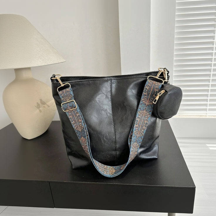 Artisan Crossbody Satchel – Textured Vegan Leather with Embroidered Strap
