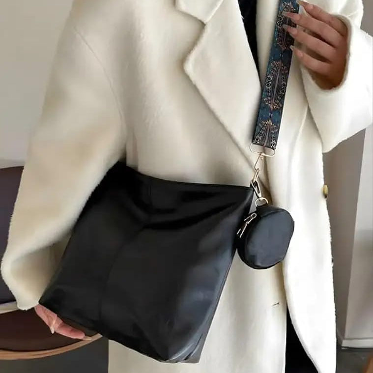 Artisan Crossbody Satchel – Textured Vegan Leather with Embroidered Strap