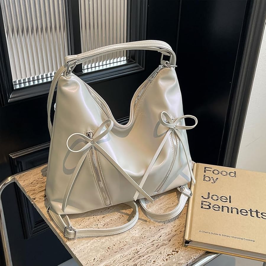 Bow-Accent Multi-Way Bag – Premium Pearl White Vegan Leather