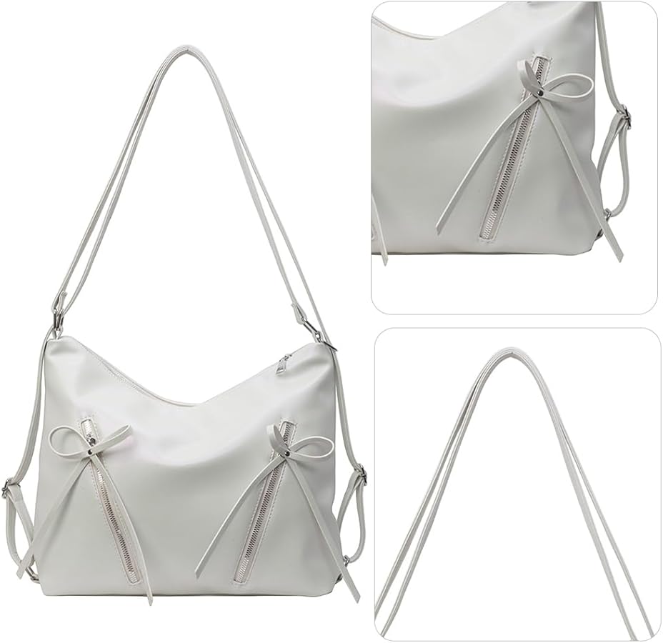 Bow-Accent Multi-Way Bag – Premium Pearl White Vegan Leather