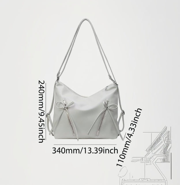 Bow-Accent Multi-Way Bag – Premium Pearl White Vegan Leather