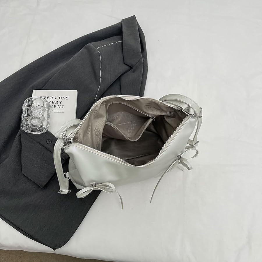 Bow-Accent Multi-Way Bag – Premium Pearl White Vegan Leather