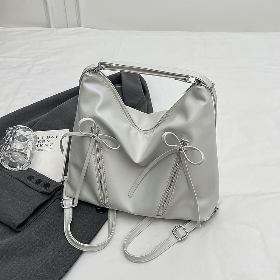 Bow-Accent Multi-Way Bag – Premium Pearl White Vegan Leather