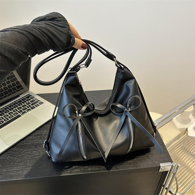 Bow-Accent Multi-Way Bag – Premium Pearl White Vegan Leather