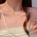 Ethereal Butterfly & Pearl Drop Necklace – Dainty Y-Lariat Choker in Silver