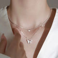Sparkling Double-Layer Butterfly Choker – Silver Layered Statement Necklace