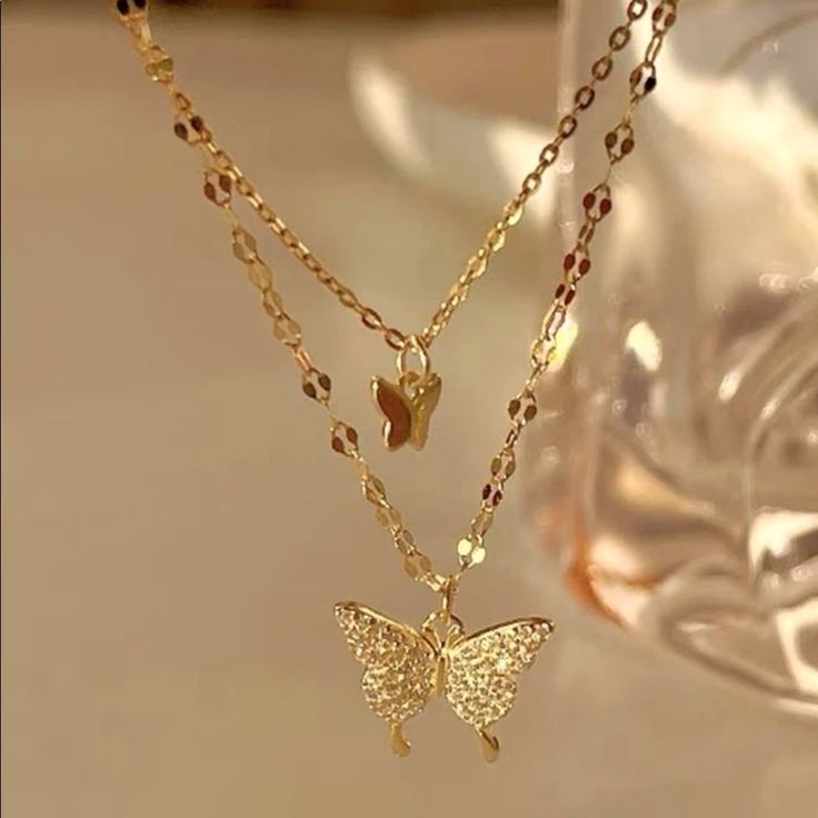 Sparkling Double-Layer Butterfly Choker – Silver Layered Statement Necklace