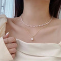 Vintage Gold & Pearl Layered Set – Double Chain Pearl Pendant Necklace