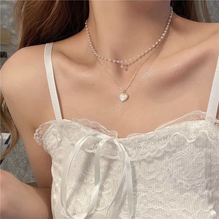 Sweetheart Pearl Layered Choker – Gold Heart & Crystal Dainty Duo