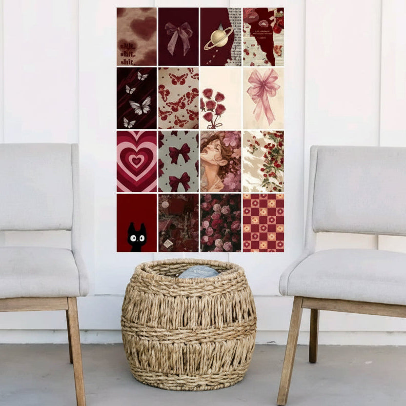 The Bordeaux Wall Art Collection – 16-Piece Curated Crimson & Noir Gallery Set