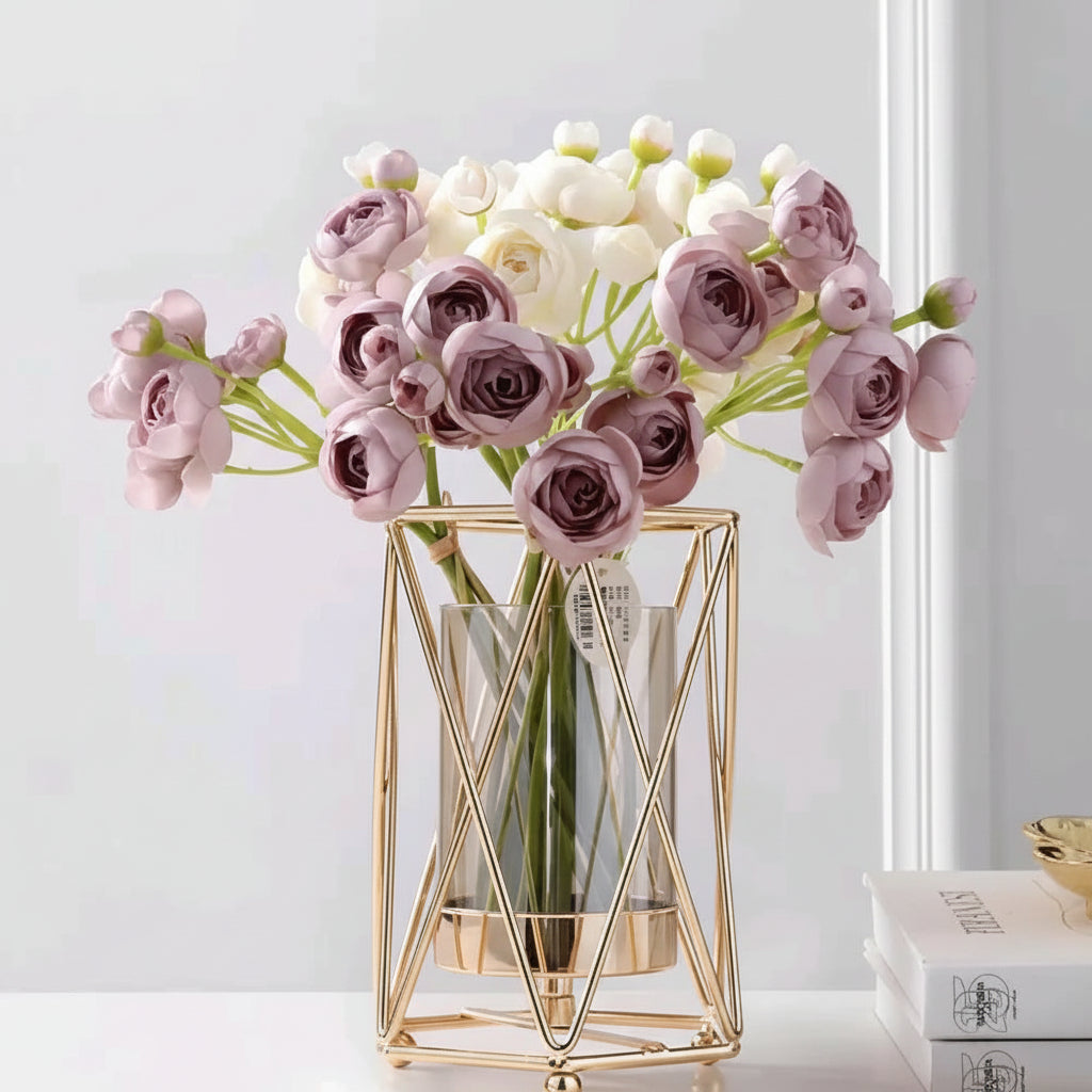 Geometric Luminary – Dual-Purpose Gold Wire Vase & Hurricane Candle Holder