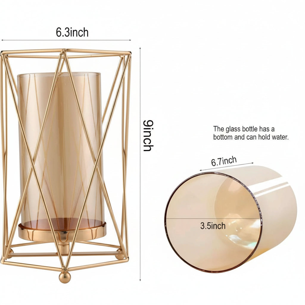 Geometric Luminary – Dual-Purpose Gold Wire Vase & Hurricane Candle Holder