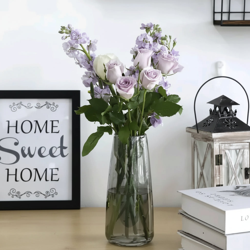 Smokey Obsidian – Elegant Hand-Blown Tapered Glass Floral Vase