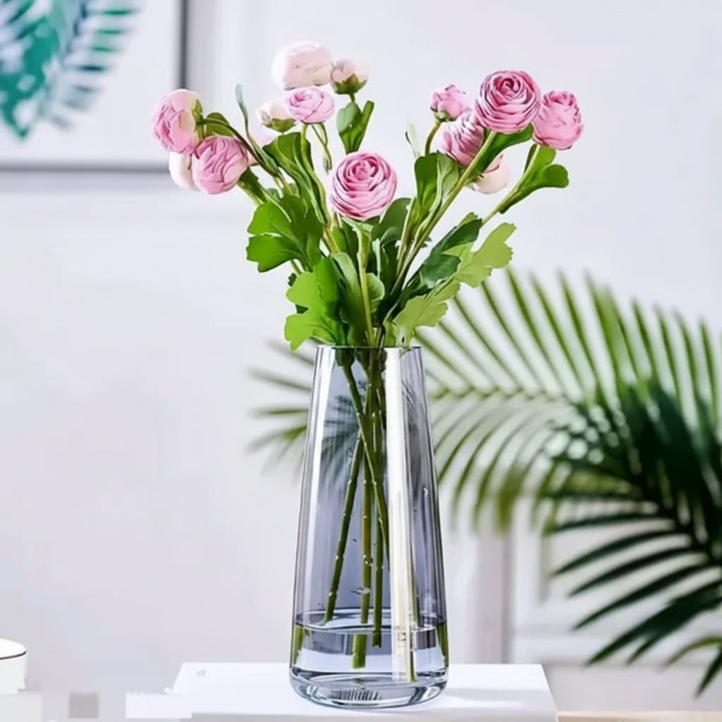 Smokey Obsidian – Elegant Hand-Blown Tapered Glass Floral Vase