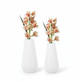 Pearl Ribbed – Minimalist Matte White Textured Ceramic Floral Vase Set of 2