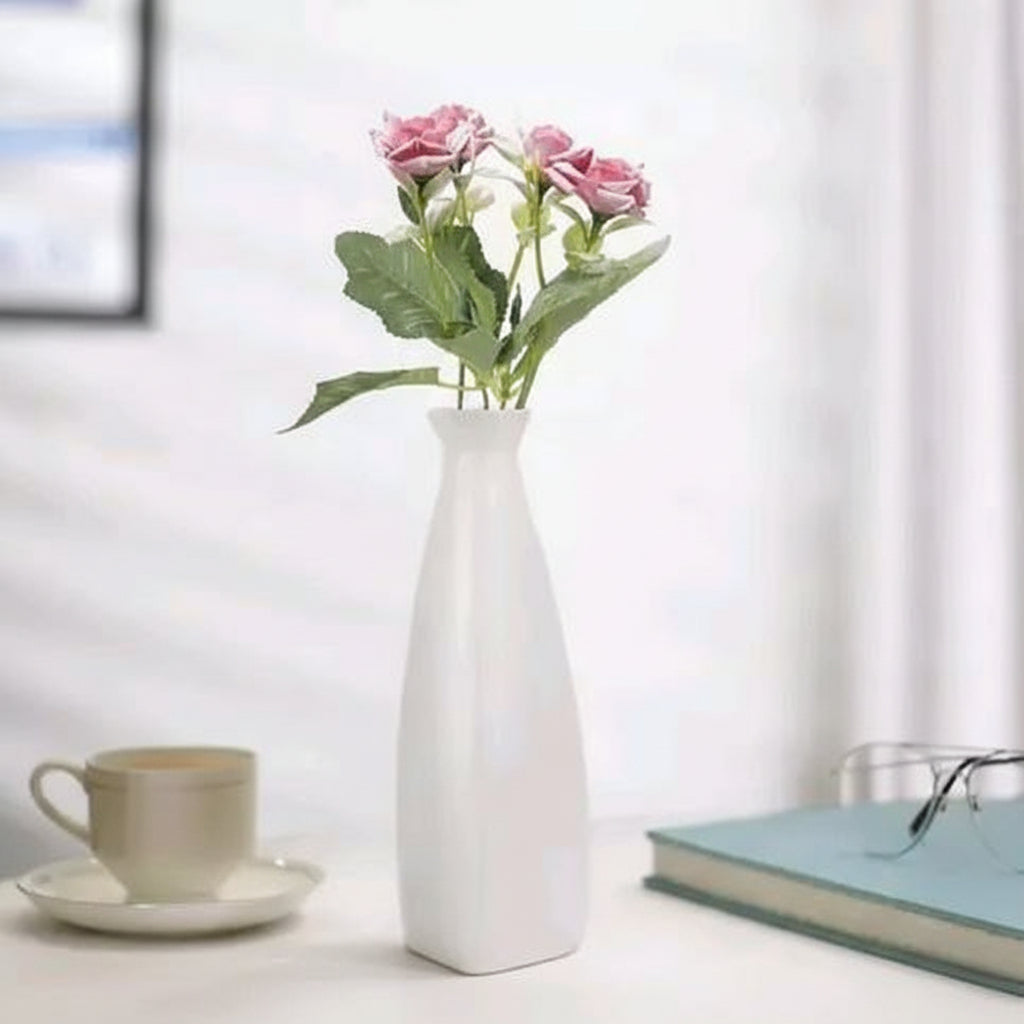 Alabaster Silk – Minimalist Off-White Ceramic Tapered Floral Vase
