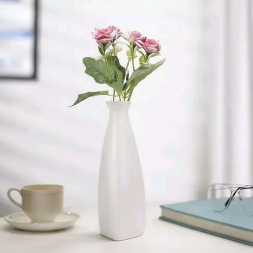 Alabaster Silk – Minimalist Off-White Ceramic Tapered Floral Vase