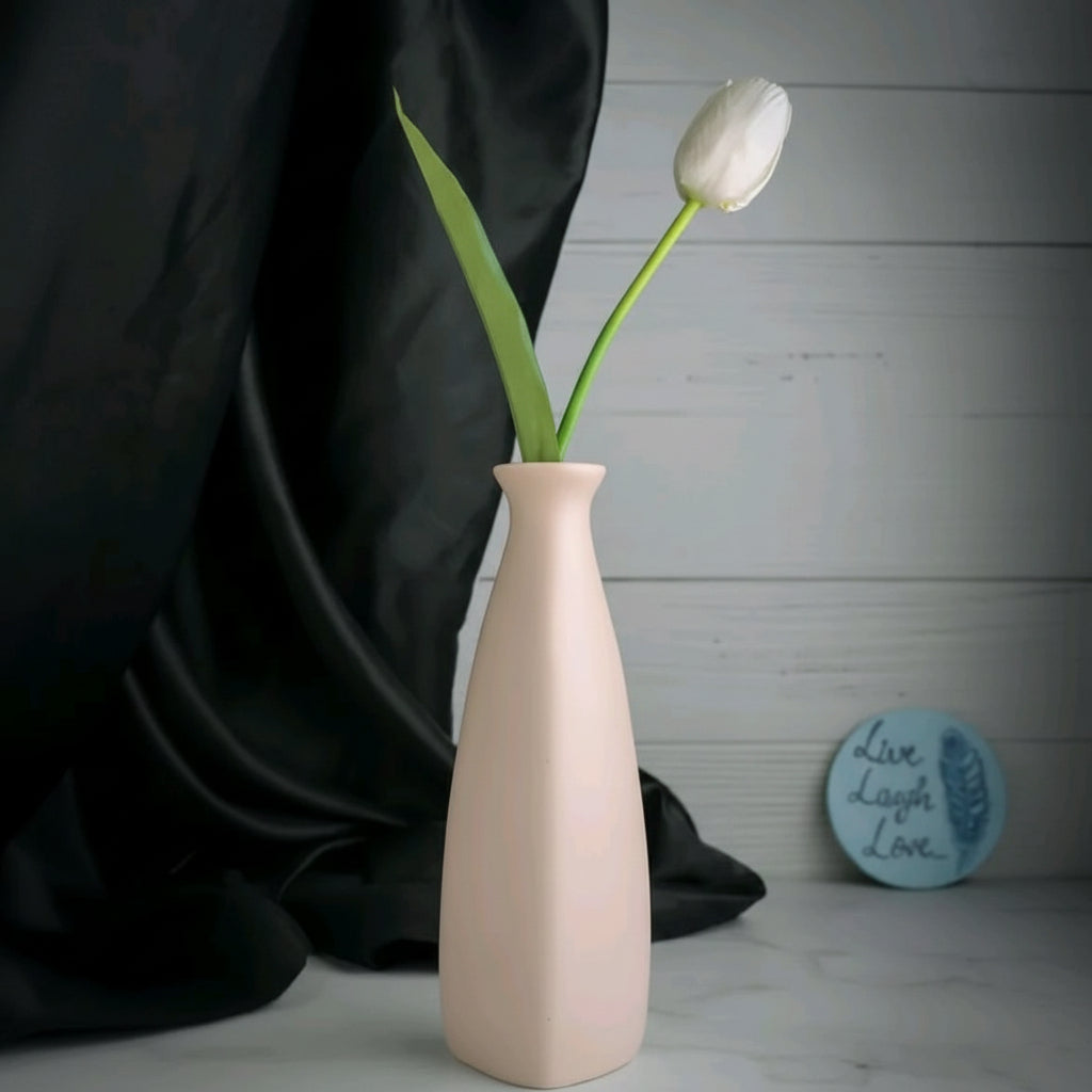 Alabaster Silk – Minimalist Off-White Ceramic Tapered Floral Vase