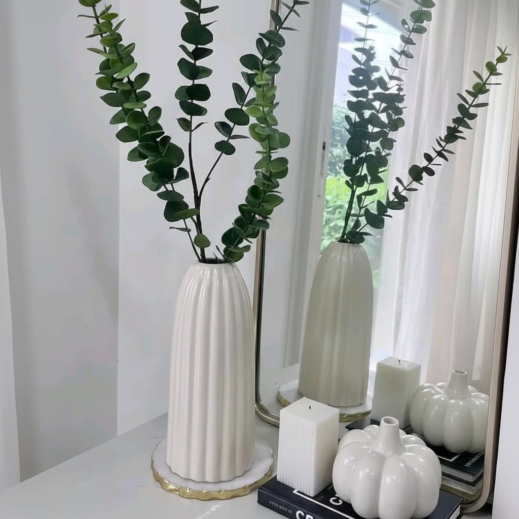 Ribbed Pillar — Elongated Fluted Ceramic Vase in Soft Cream