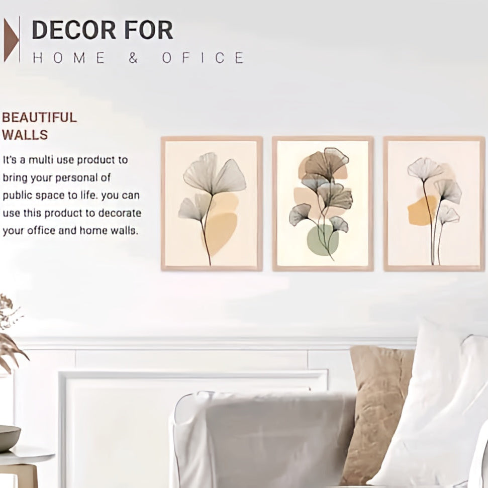 The Golden Ginkgo Triptych | Modern Boho Earthy Tones Art Set