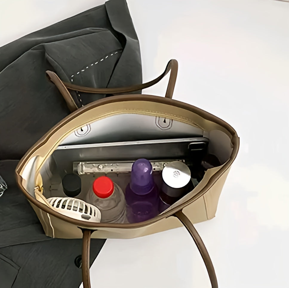 The Parisian Contrast Tote – Two-Tone Large Shoulder Bag with Charm