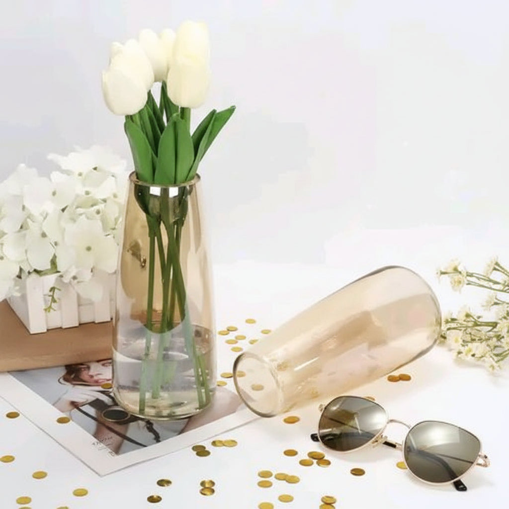 Golden Amber – Radiant Hand-Blown Tapered Glass Floral Vase