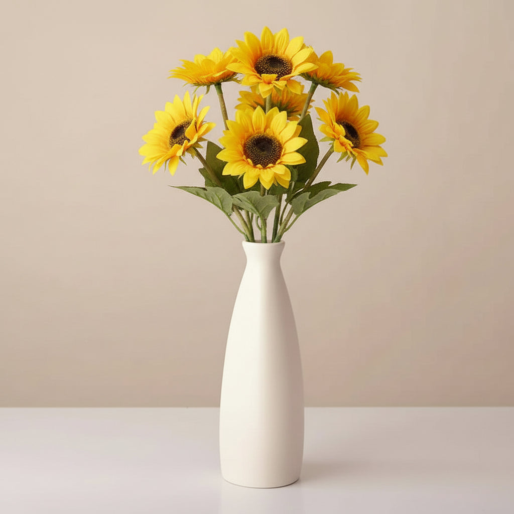 Alabaster Silk – Minimalist Off-White Ceramic Tapered Floral Vase