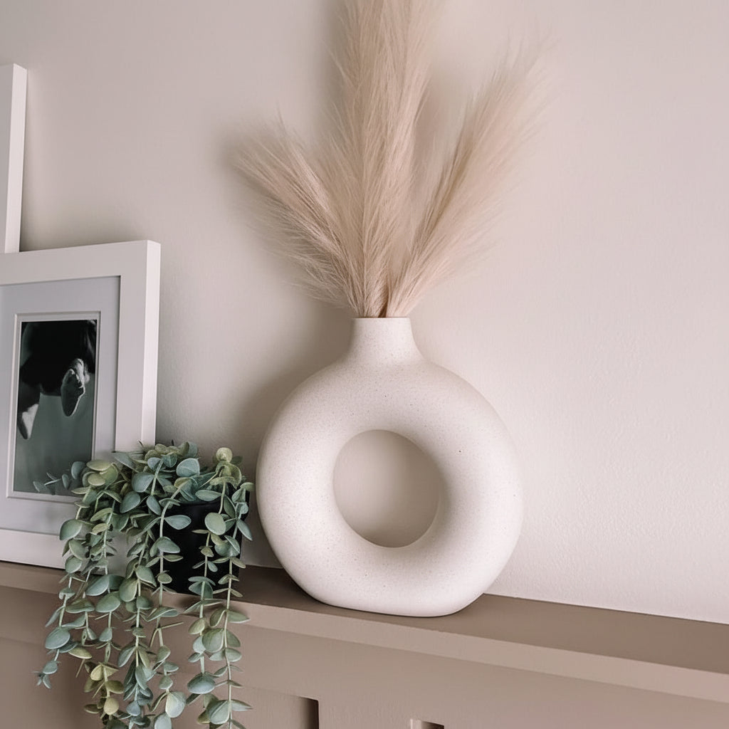 Zenith Circle – Sculptural Hollow-Center Ceramic Vase in Matte White