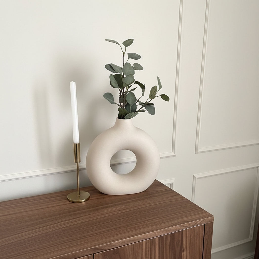 Zenith Circle – Sculptural Hollow-Center Ceramic Vase in Matte White